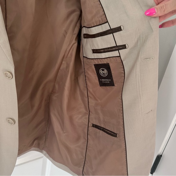 Caravelli Blazer Sport Coat Junior Men's Beige Oxford Designed in Italy 38L 32W - Picture 8 of 10